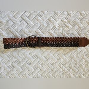 Women's Belt 80s Braided Two Tones Boho Dark/Brown Light Brown Size 13